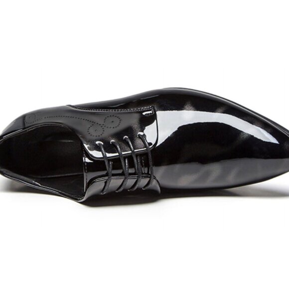 Santimon Men's US 9.5 - 12 Black Patent Leather Lace Up Derby Pointed Toe Shoes - Picture 3 of 10